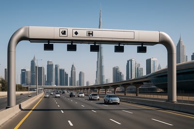 Modern highway in Dubai with electronic toll gate