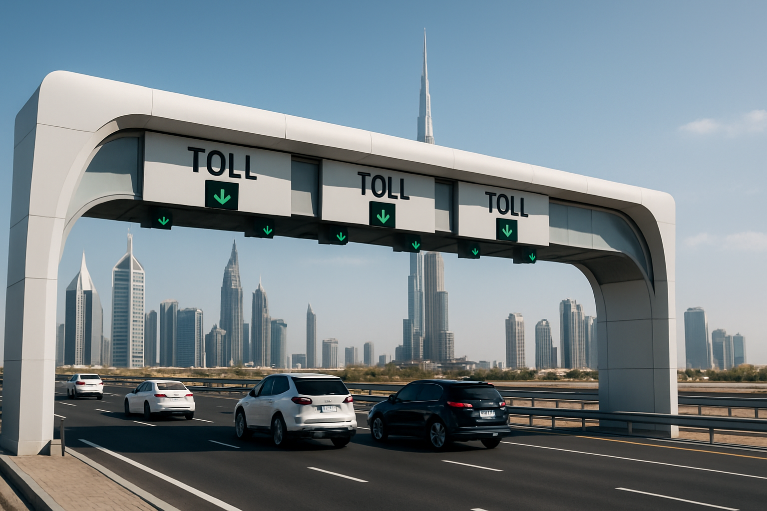 Modern toll gate on a Dubai highway
