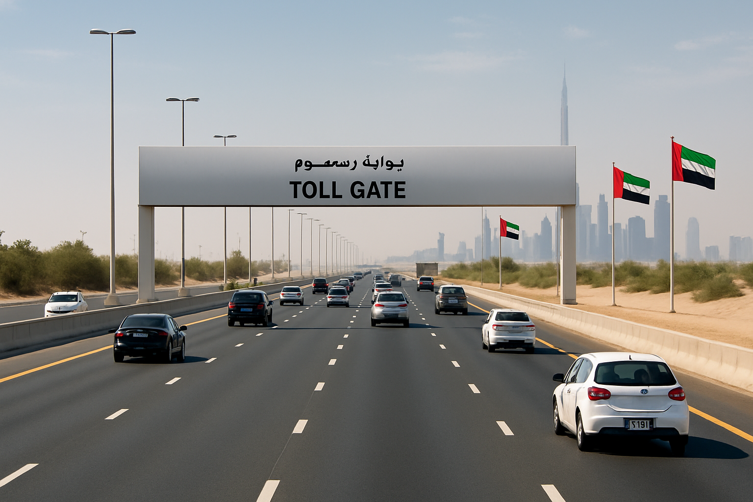 Smooth traffic flow on a paid road in the UAE