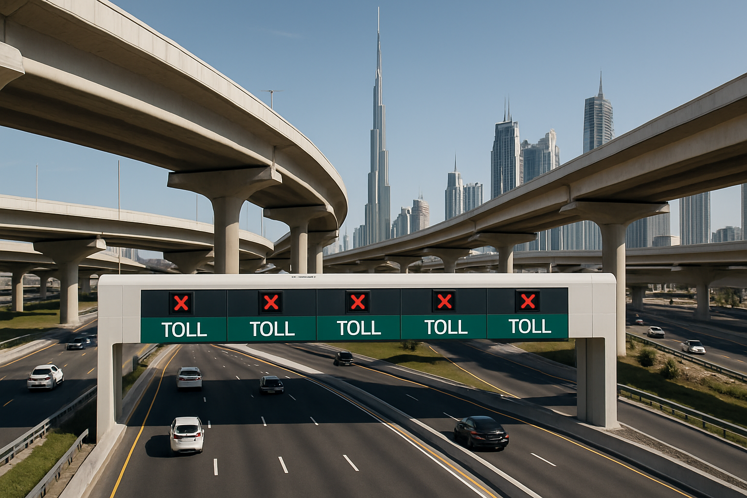 Modern toll road infrastructure in Dubai